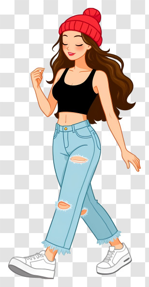 Fashion Woman - Girl In Beanie And Ripped Jeans Transparent PNG
