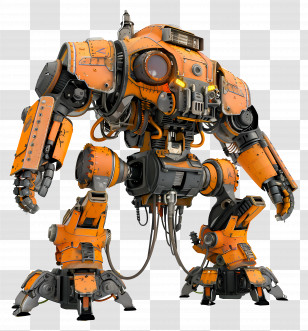 Concept Mech - Orange Sci-Fi Robot With Detailed Mechanisms Transparent PNG