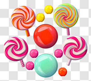 Lollipops - Colorful Swirl Lollipops And Sweet Candies Transparent PNG