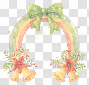 Rainbow With Christmas - Rainbow With Bells And Bow Transparent PNG