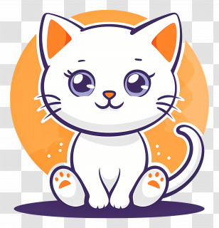 Kawaii Cat - Adorable White Cat Sitting Transparent PNG
