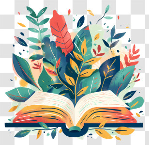 Open Book - Creative Book Illustration With Foliage And Leaves Transparent PNG