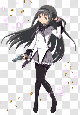 Homura Akemi - Anime Character With Gun And Magic Transparent PNG