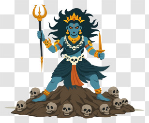 Goddess Kali - Kali Standing On Skull Mound With Weapons Transparent PNG