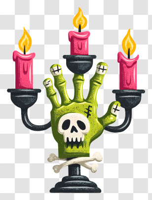 Skeletal Candle - Green Hand Candelabra With Skull Design Transparent PNG