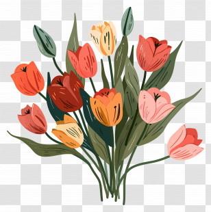 Tulip Bouquet - Artistic Illustration Of A Tulip Bouquet Transparent PNG