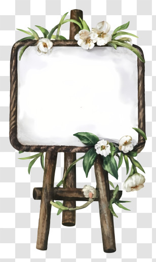 Cartoon - Rustic Wooden Frame With White Floral Decor Transparent PNG