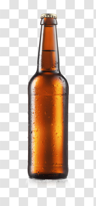 Beer - Minimalistic Brown Beer Bottle With Condensation Transparent PNG
