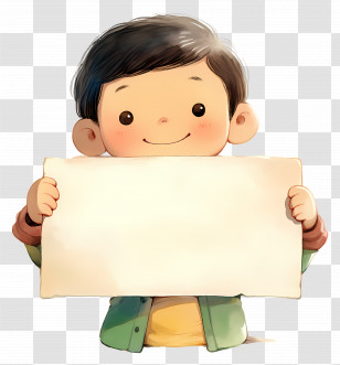 Boy Holding Empty Sign - Cartoon Boy Holding Blank Sign Transparent PNG