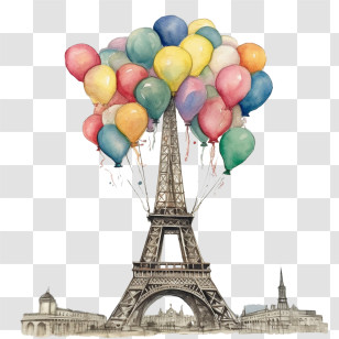 Eiffel Tower - Eiffel Tower With Vibrant Balloons Decoration Transparent PNG