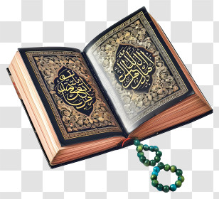 Koran Book And Pray Beads - Open Quran With Tasbeeh Prayer Beads Transparent PNG