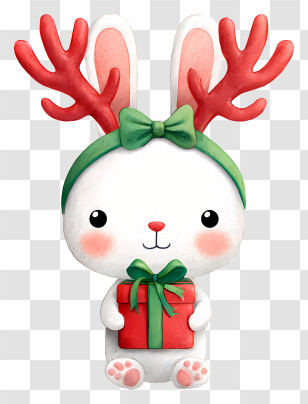 Bunny Holding Christmas Gift - Christmas Bunny With Gift Transparent PNG