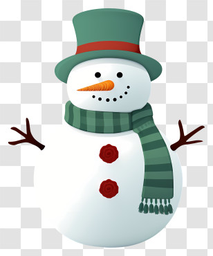 Snowman - Cheerful Snowman With Green Hat And Scarf Transparent PNG