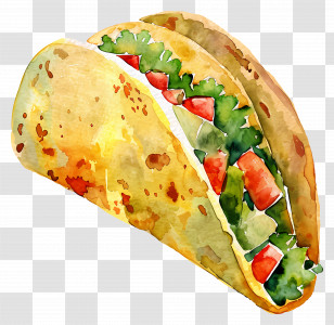 Taco - Vegetable Taco In Watercolor Style Transparent PNG