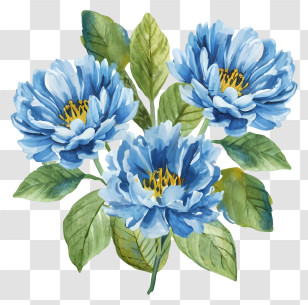 Blue Flowers - Realistic Blue Flowers With Green Leaves Transparent PNG
