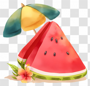 Watermelon Slice - Tropical Watermelon Slice With Umbrella Transparent PNG