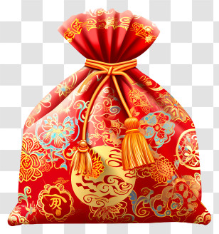 Money Bag - Red Decorative Pouch With Golden Tassels And Floral Motifs Transparent PNG