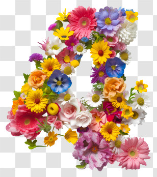Number 4 Flowers - Floral Number 4 Made Of Colorful Flowers Transparent PNG