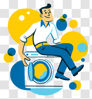 Man Doing Laundry - Man Sitting On Washing Machine Transparent PNG