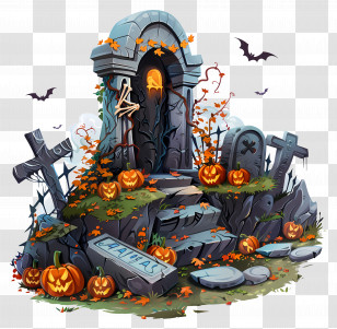 Tomb - Spooky Graveyard Illustration For Halloween Transparent PNG