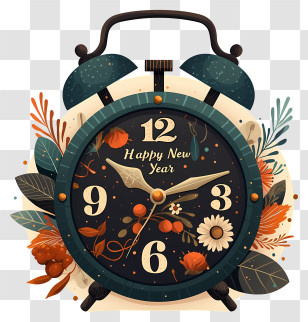 2026 New Year Clock - Happy New Year Floral Clock Transparent PNG