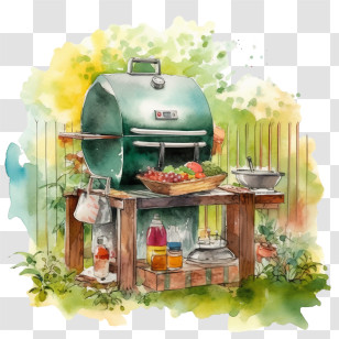 Backyard Barbecue
 - Outdoor Green Grill With Food Setup Transparent PNG