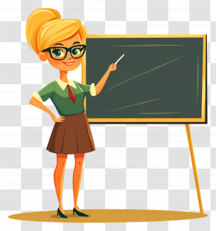 Cartoon Teacher - Cartoon Teacher Pointing At Blackboard Transparent PNG