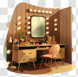 Dressing Room - Elegant Vanity Table With Mirror And Lights Transparent PNG