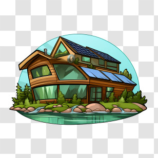 Eco House - Modern Eco-Friendly House With Solar Panels Transparent PNG