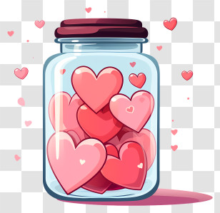 Mason Jar - Glass Jar Filled With Floating Pink Hearts Transparent PNG