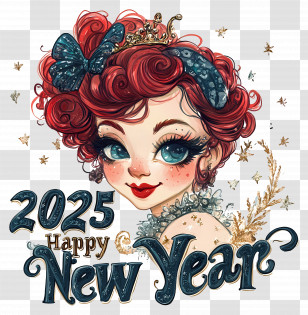 2025 Happy New Year - 2025 Happy New Year Digital Illustration Of A Red-Haired Girl Transparent PNG