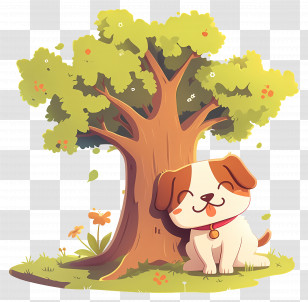Cute Cartoon Dog - Cute Dog Under Tree Transparent PNG