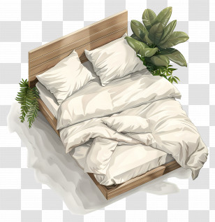 Modern Bed - Cozy Double Bed With Plants Transparent PNG