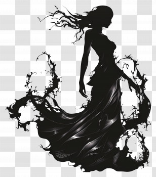 Woman Silhouette - Silhouette Of A Woman In Flowing Dress Transparent PNG