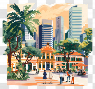 Singapore - Cityscape With Buildings And Trees Transparent PNG
