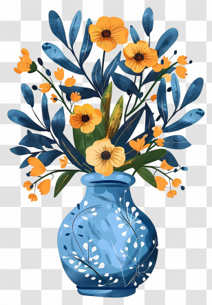 Flower With Vase - Blue Vase With Yellow Flowers Transparent PNG