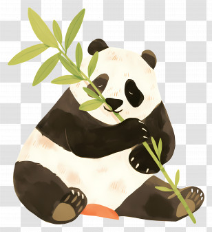 Cute Panda - Panda With Bamboo Transparent PNG