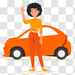 Car Accident - Cartoon Woman Waving By Orange Car Transparent PNG