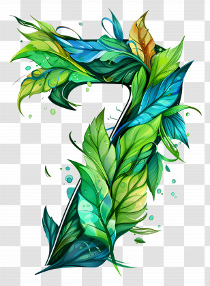 Number 7 - Number Seven With Green Leaves Transparent PNG