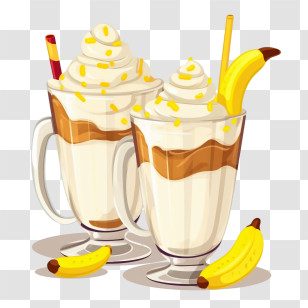 Banana Milkshake
 - Banana Milkshake Glasses With Whipped Cream And Slices Transparent PNG