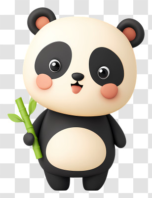 Panda Holding Bamboo Stick - Adorable Panda With Bamboo Transparent PNG