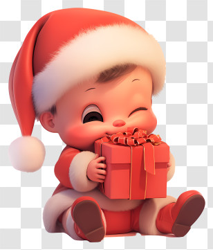 Christmas Baby Boy - Adorable Santa Baby With Gift Transparent PNG