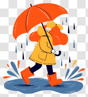 Cute Little Girl - Woman Walking In Rain With Umbrella Illustration Transparent PNG