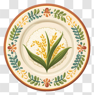 Rice In Plate - Decorative Ceramic Plate With Floral Design Transparent PNG
