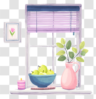 Cozy Windowsill Scene - Pastel Window With Apples Transparent PNG
