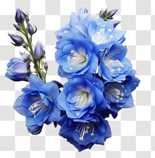 Delphinium Flower - Beautiful Blue Flowers With Dew Transparent PNG
