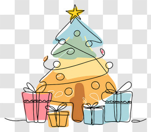 Christmas Tree - Colorful Doodle Christmas Tree With Gifts Transparent PNG
