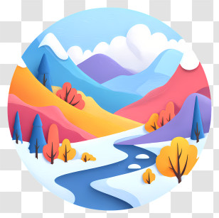 Snow Mountain Scenery - Colorful Landscape With Mountains And River Transparent PNG