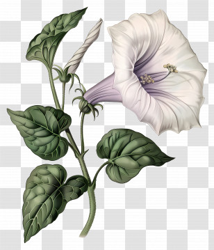 Vintage Flowers - White Bell Flower With Leaves Illustration Transparent PNG
