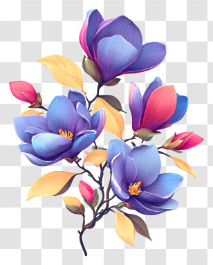 Magnolia Flowers Bouquet - Blue And Purple Flowers In Bloom Transparent PNG